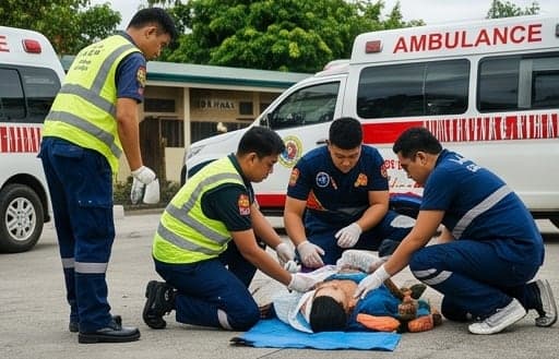 Emergency medical responders treating a patient
