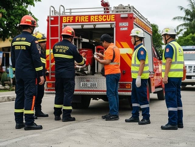 Firefighters in a rescue operation